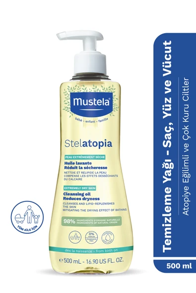 MUSTELA %98 Doğal İçerikli Stelatopia Çok Kuru ve Atopik Ciltler Nemlendirici Temizleme Duş Yağı 500ml ürün görseli 1
