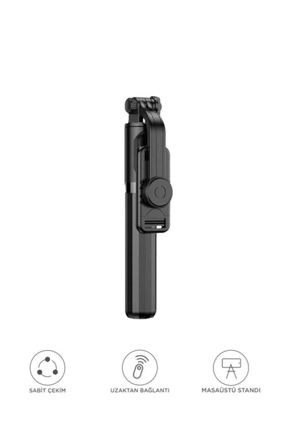 Tripod Çok Amaçlı Kumandalı Android Ios Uyumlu Selfie Çubuğu Q07 Siyah ürün görseli 1