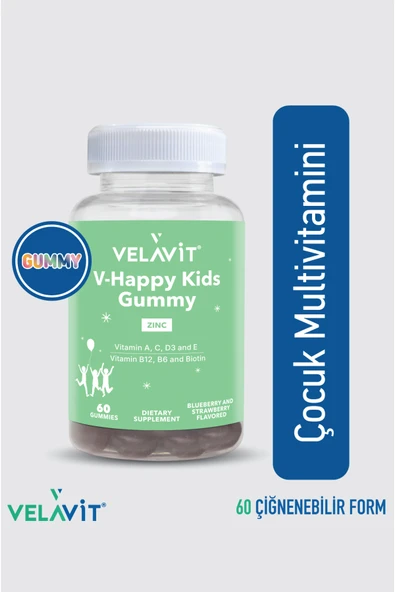 VELAVİT V-Happy Kids Gummy - Çocuklar için Günlük Destek - 60 Adet Çiğnenebilir Vitamin ürün görseli 1