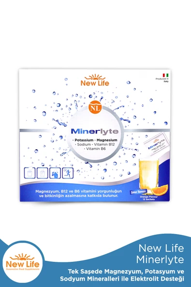 NEW LİFE Minerlyte 12 Saşe Elektrolit Çözeltisi - Magnezyum - Potasyum - Sodyum - B12 Vitamini - B6 Vitamini ürün görseli 1