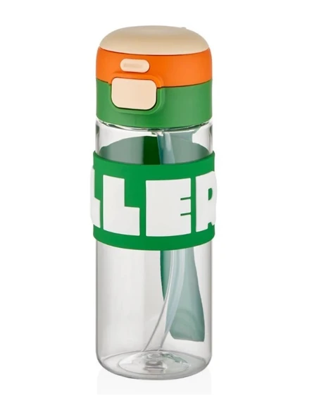 Diller 600 Ml Silikon Pipetli Tritan Matara Çift İçim D2417 Yeşil Turuncu ürün görseli 1