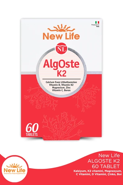 NEW LİFE AlgOste K2 60 Tablet Kalsiyum - K2 Vitamini - Magnezyum- D ve C Vitamini - Çinko - Bor ürün görseli 1