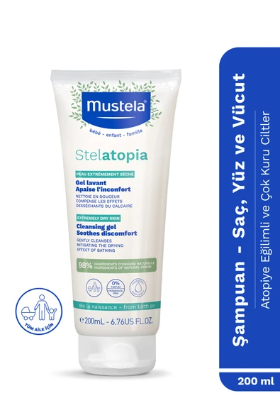 MUSTELA %98 Doğal Içerikli Stelatopia Çok Kuru Ve Atopik Ciltler Nemlendirici Şampuan Yüz Vücut Saç 200ml ürün görseli 1