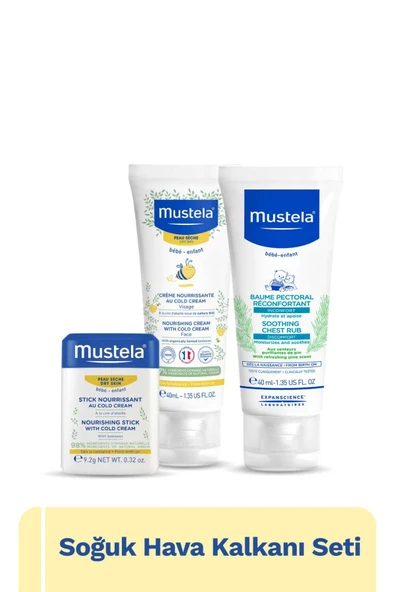 MUSTELA Soğuk Hava Kalkanı Seti- Rahatlatıcı Göğüs Balsamı, Kuru Cilt Yüz Kremi, Stick Bebek Çocuk ürün görseli 1