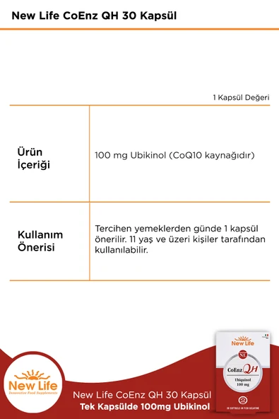 NEW LİFE CoEnz QH Ubiquinol 30 Kapsül - Resim 3