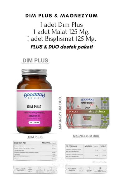 GOODDAY PLUS & DUO Paket | Dim Plus 60 Tablet - Magnezyum MALAT & Bisglisinat Set - DS ürün görseli 1
