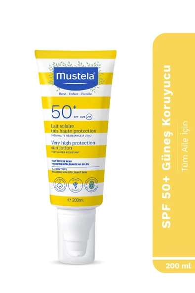 MUSTELA Çok Yüksek Koruma Faktörlü Güneş Losyonu Tüm Aile İçin Spf 50+ 200 ml ürün görseli 1