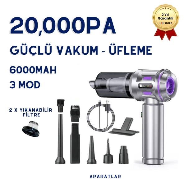 20,000PA Katlanabilir Ev Ofis Araba Süpürgesi 3 Modlu Çanta Hediyeli ürün görseli 1