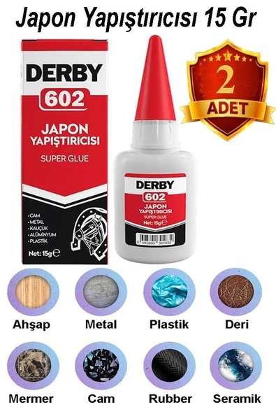 Derby 602 Japon Yapıştırıcı 15 gr 2 Adet Yüksek Yapıştırma Gücü Tek Bileşenli Düşük Viskozite Güçlü Yapıştırıcı 15gr ürün görseli 1