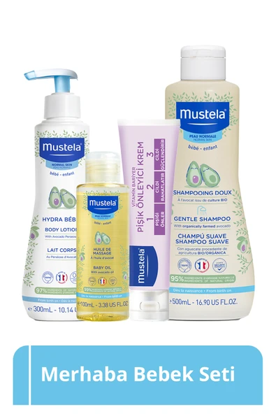 MUSTELA Merhaba Bebek Seti- Kolay Tarama Sağlayan Şampuan Pişik Kremi Masaj Yağı Vücut Losyonu Bebek Çocuk ürün görseli 1