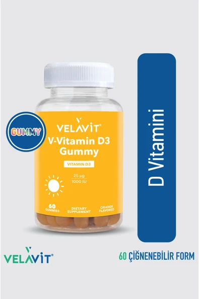 VELAVİT V-Vitamin D3 - Günlük D Vitamini Desteği - 60 Adet Çiğnenebilir Vitamin ürün görseli 1