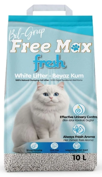 Free Max Fresh Kokulu Beyaz Bentonit Kedi Kumu 10Lt ürün görseli 1