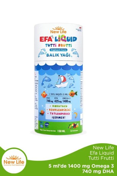 NEW LİFE Efa Liquid Tutti Frutti Balık Yağı 150 ml ürün görseli 1