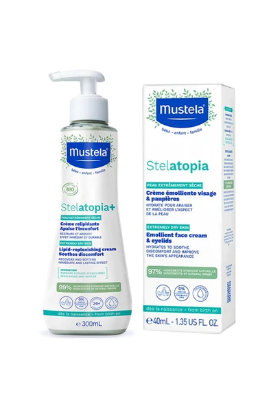 MUSTELA Stelatopia Lipit Yenileyici Krem 300 ml + Stelatopia Emollient Face Cream Yüz Kremi 40 ml ürün görseli 1