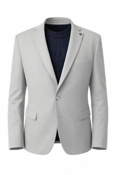 PLUS SCORPION Erkek Açık Füme Slim Fit Blazer Ceket – Tek Düğme, Modern Kesim ürün görseli 1