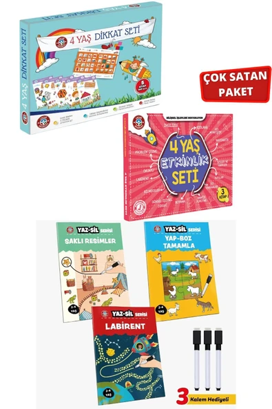 Çocuk Akademi 4 Yaş Dikkat-Etkinlik Seti ve Yaz Sil Serisi-1 ürün görseli 1