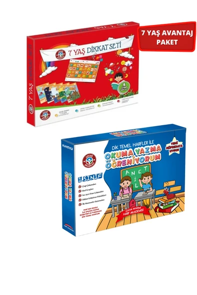 Çocuk Akademi 7 Yaş Dikkat Ve Okuma Yazma Öğreniyorum Seti Ikili Paket ürün görseli 1