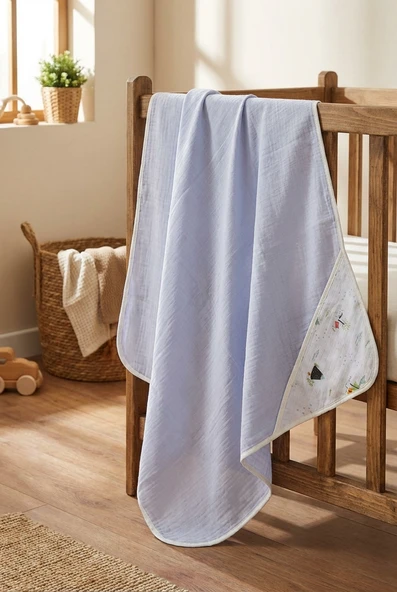 Bebe Mavisi Müslin Battaniye 4 Katlı 85x85 cm Çok Amaçlı Bebek Örtüsü ürün görseli 1