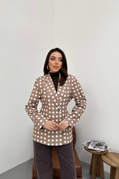 Kadın Puantiyeli Tek Düğmeli Blazer Ceket - Resim 2