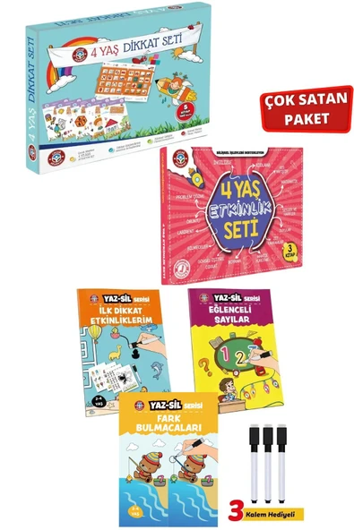 Çocuk Akademi 4 Yaş Dikkat-Etkinlik Seti ve Yaz Sil Serisi-3 ürün görseli 1