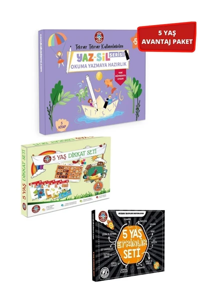 Çocuk Akademi Yeni Müfredat Yaz Sil Serisi Okuma Yazmaya Hazırlık Seti ve 5 Yaş Dikkat-Etkinlik Avantaj Paket ürün görseli 1