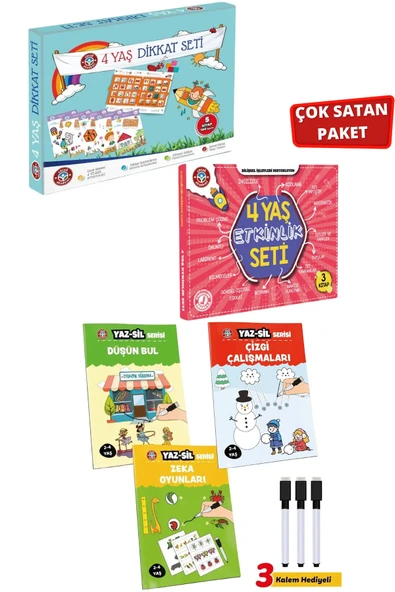 Çocuk Akademi 4 Yaş Dikkat-Etkinlik Seti ve Yaz Sil Serisi-2 ürün görseli 1