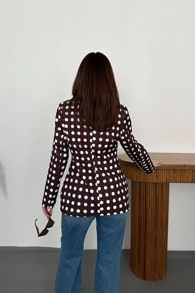 Kadın Puantiyeli Tek Düğmeli Blazer Ceket - Resim 12