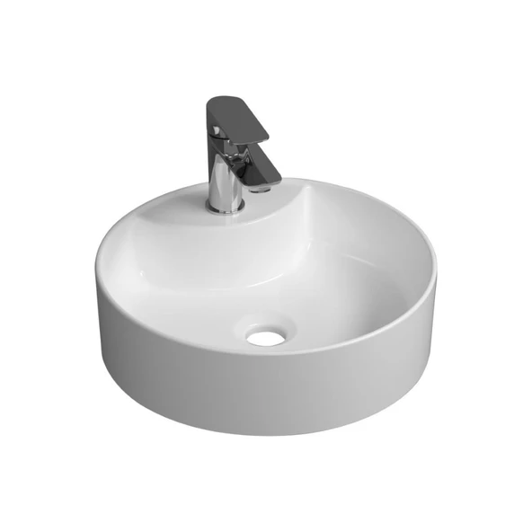Bath Round Line Tezgah Üstü Batarya Delikli Lavabo Beyaz ürün görseli 1