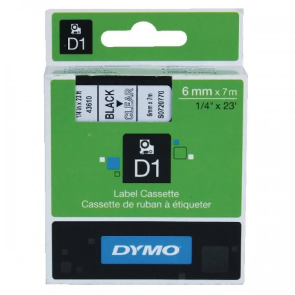 Dymo D1 Yedek Şerit 6 Mmx7 Mt Şeffaf/Siyah 43610 ürün görseli 1