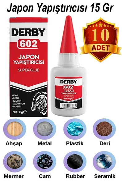 Derby 602 Japon Yapıştırıcı 15 gr 10 Adet Yüksek Yapıştırma Gücü Tek Bileşenli Düşük Viskozite Güçlü Yapıştırıcı 15gr ürün görseli 1