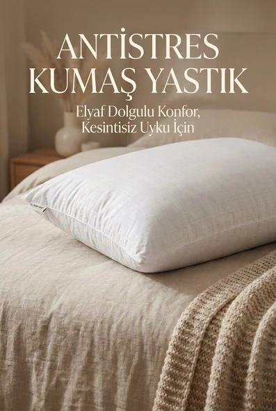 Antistres Kumaş Elyaf Dolgulu Yastık Dikdörtgen Beyaz Rahat Uyku Yastığı 50x70 cm 800gr ürün görseli 1