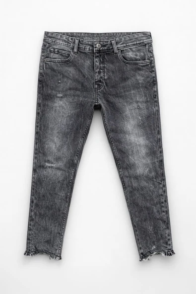 Kadın Gri Skinny Fit Püsküllü Paça Dar Kalıp Jean Pantolon ürün görseli 1
