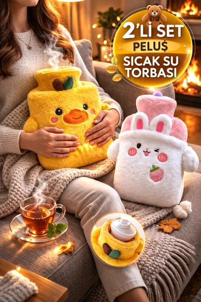 2’li Peluş Sıcak Su Torbası Seti Civciv & Tavşan Yumuşak Kılıflı Termofor ürün görseli 1