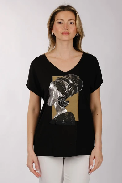 ARAP KIZI TAŞ İŞLEMELİ TSHIRT - Resim 2