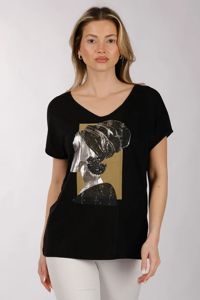 ARAP KIZI TAŞ İŞLEMELİ TSHIRT ürün görseli 1