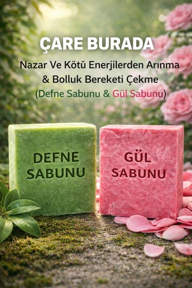 Nazara Karşı ve Bolluk & Bereket Sabun Seti (Defne Sabunu + Gül Sabunu) ürün görseli 1