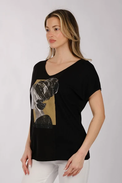 ARAP KIZI TAŞ İŞLEMELİ TSHIRT - Resim 4