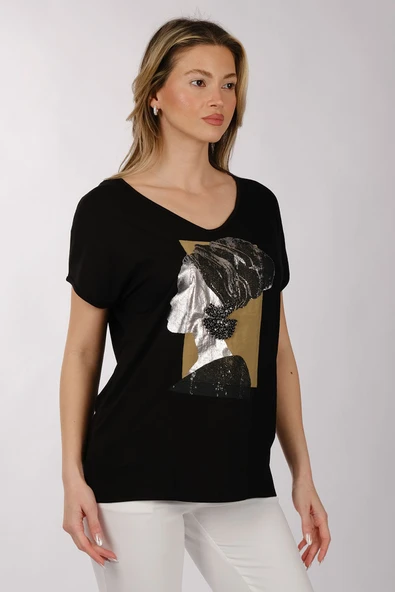 ARAP KIZI TAŞ İŞLEMELİ TSHIRT - Resim 3