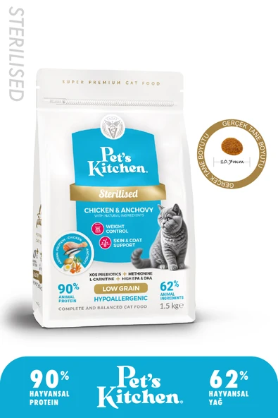 Pet's Kitchen Kısırlaştırılmış Kedi Maması Hamsi ve Tavuk 1,5 Kg ürün görseli 1