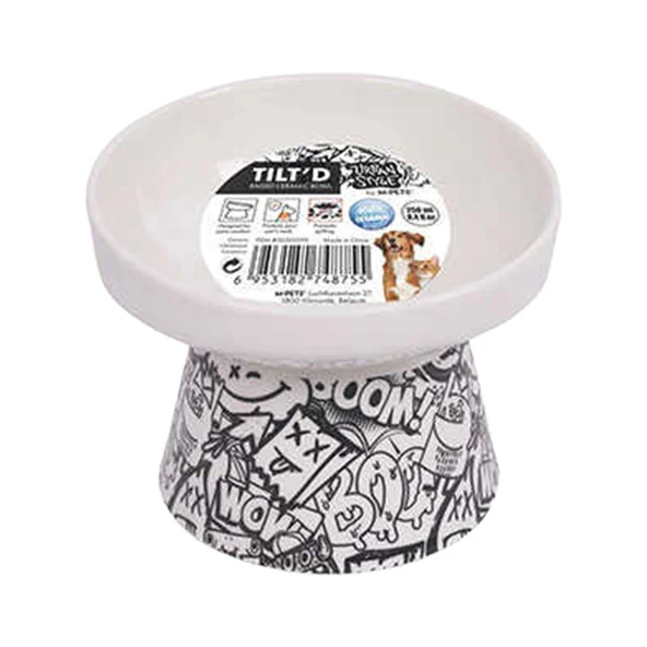M-Pets Urban Style Tıltd Seramik Mama Kabı 250 Ml Siyah Beyaz ürün görseli 1
