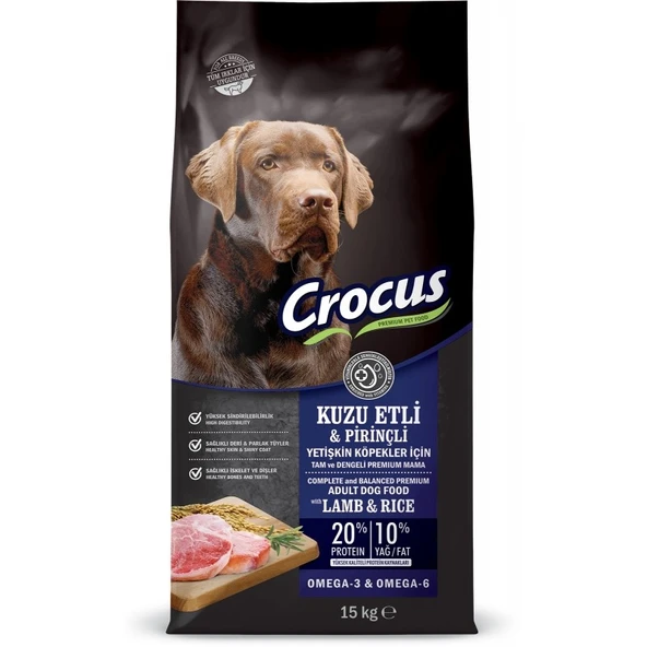 Crocus Kuzu Etli ve Pirinçli Yetişkin Köpek Maması 15 Kg ürün görseli 1
