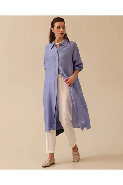 Scl Oversized Midi Gömlek Yaka Kadın Tunik - Günlük Şıklık ürün görseli 1