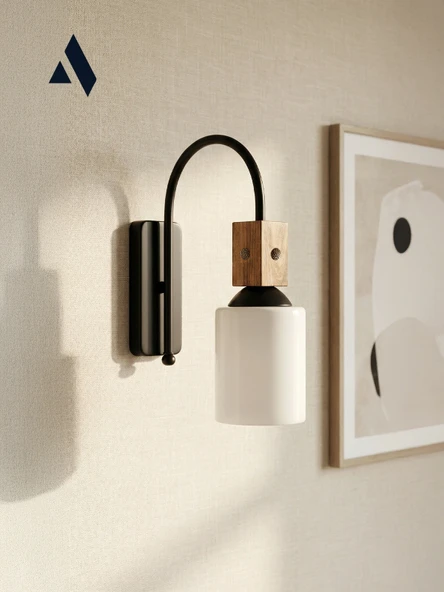 Altira Ahşap Süslemeli Duvar Apliği – Rustik Modern Stil, Opal ve Bal Camlı ürün görseli 1