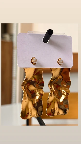 Çelik sallantılı gold model Çelik küpe - Resim 2