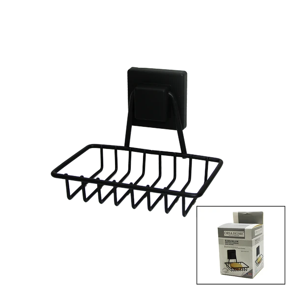 SİYAH - METAL KATI SABUNLUK KARE GÜÇLÜ YAPIŞKANLI 11X12.5X11CM (5433) ürün görseli 1