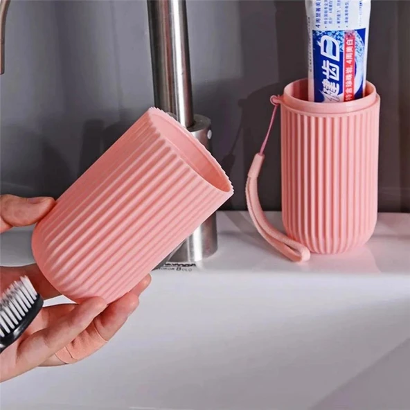 3B Trend Pembe Renk Seyahat Tipi Diş Macunu ve Fırçası Kabı Taşınabilir Hijyenik Saklama Kutusu ürün görseli 1
