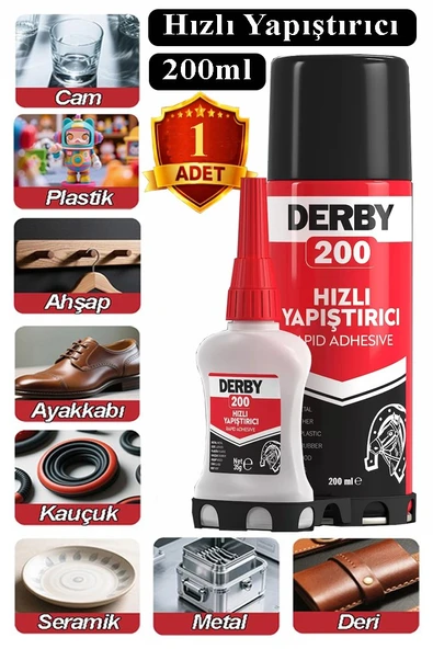 Derby Hızlı Yapıştırıcı Seti 200 ml 1 Adet Ahşap ve Plastik Yüzeyler İçin Yüksek Yapıştırma Gücü Düşük Viskozite 200 ml ürün görseli 1