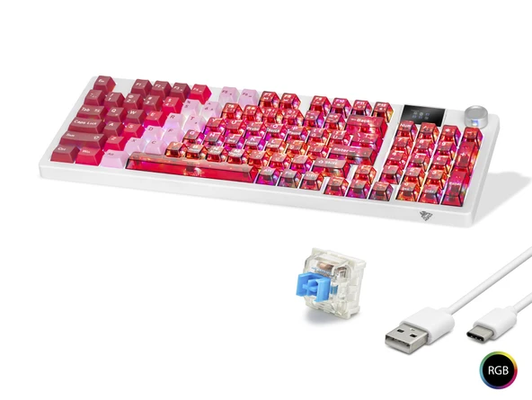 Kablosuz Mekanik Gaming Klavye Rgb Blue Switch 95 Tuş - Kırmızı Beyaz MF1705R ürün görseli 1