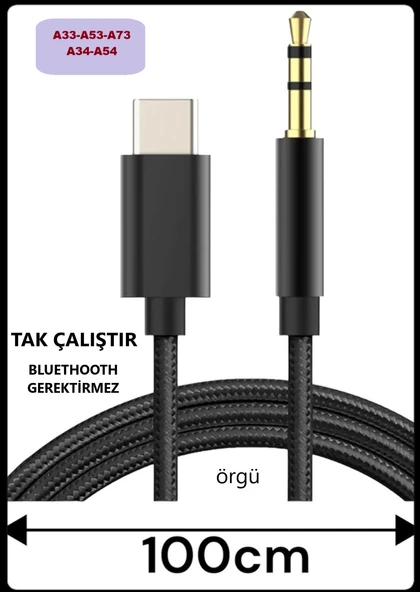 Samsung UYUMLU A54 A34 A33 A53 A73 Type C Aux Kablo Type C Ses Kablo Örgü Hasır Dac Çipli Kablo ürün görseli 1