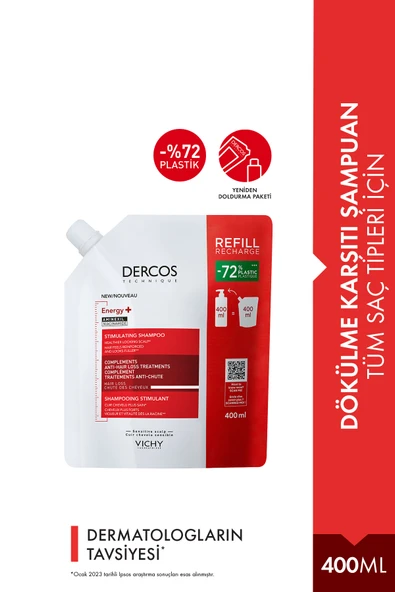 Vichy Dercos Energising Saç Dökülmesine Karşı Şampuan Refill 400 ml ürün görseli 1